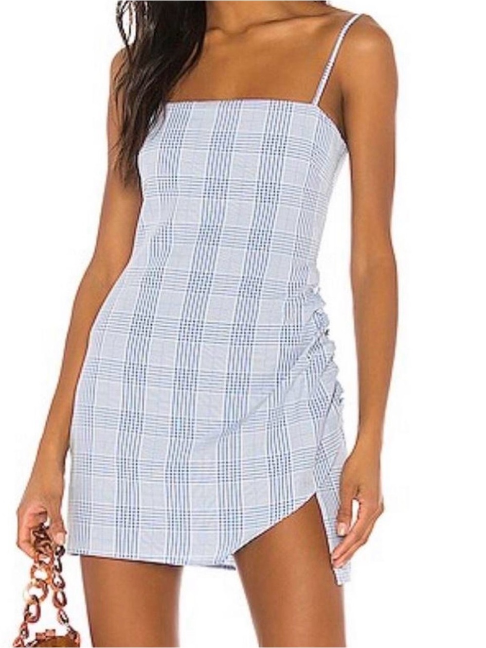 Lovers + Friends Ellis Blue Plaid Square-Neck Mini Dress